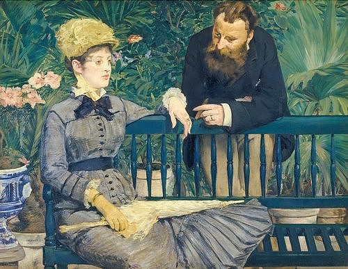 Édouard Manet, Das Ehepaar Guillemet im Gewächshaus. 1879 (Gewächshaus, Pflanzen, exotisch, Ehepaar, Ehefrau, Bank, Gesellschaft, Impressionismus, Wohnzimmer, Klassiker, Wunschgröße, bunt,)