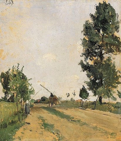 Otto Modersohn, Landstraße bei Münster. 1887. (Weg, Karren, Landschaft, Landschaftsmalerei,  Künstlerkolonie Worpswede, Klassische Moderne,   Wohnzimmer, Treppenhaus, Wunschgröße)