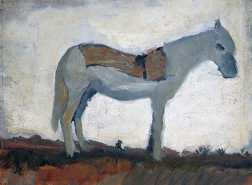 Paula Modersohn-Becker, Esel. Um 1902. (Modersohn-Becker,Paula,1876-1907,20. Jahrhundert,Kunsthalle Bremen,Künstlerkolonie Worpswede,Tempera auf Pappe,tier,profil,grau)