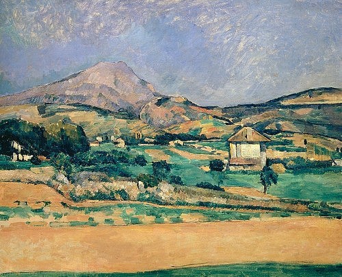 Paul Cézanne, Blick zum Montagne Sainte-Victoire. 1882/85. (Landschaft, Frankreich, Berg, Felder, Klassiker, Post-Impressionismus, Wunschgröße, Wohnzimmer)