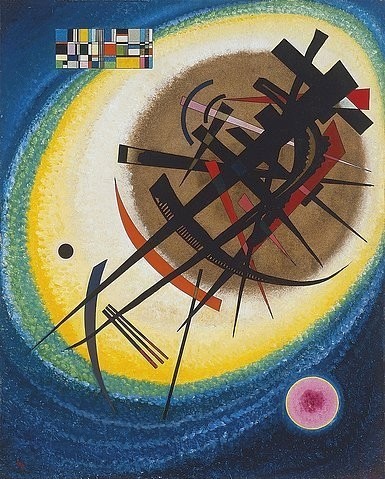 Wassily Kandinsky, Im hellen Oval. 1925. (Öl auf Pappe,Abstraktion,20. Jahrhundert,Madrid,Thyssen-Bornemisza,1866-1944,Kandinsky,Wassily,formen,abstrakt,abstrakte kunst,bauhaus,oval,sphäre)