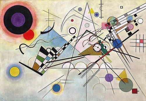 Wassily Kandinsky, Komposition 8. 1923. (Klassische Moderne, Malerei, abstrakte Kunst, geometrische Formen, abstrakte Muster, Linien, Kreise, Dreiecke, Bögen, Wohnzimmer, Büro, Arztpraxis, Wunschgröße, bunt)