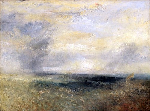 Joseph Mallord William Turner, Margate (?) vom Meer. Um 1835-40 (19. Jahrhundert,Öl auf Leinwand,1775-1851,Turner,Joseph Mallord William,London,National Gallery,Joseph Mallord William Turner,Romantik,Küste,England,Seestück,Meer,Wolken,Himmel,England,Großbritannien,Kent,atmosphärisch)