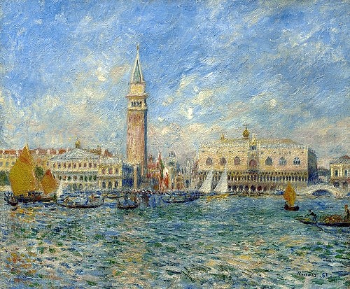 Pierre-Auguste Renoir, Venedig (Dogenpalast). 1881 (Städte, Venedig, Lagune, Blick auf Piazetta, Campanile, Dogenpalast, Vedute,  Impressionismus, klassische Moderne, Wunschgröße, Wohnzimmer, Malerei)