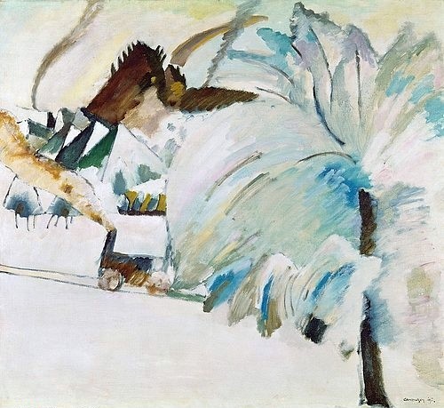 Wassily Kandinsky, Winterlandschaft mit Lokomotive. 1911. (Öl auf Leinwand,St. Louis,Saint Louis Art Museum,20. Jahrhundert,1866-1944,Kandinsky,Wassily,dorf,schnee,landschaft,berge,baum,verschneit)