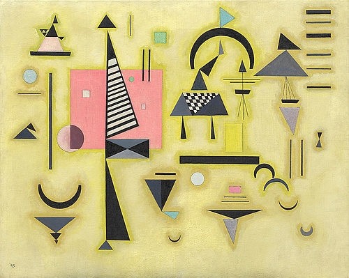 Wassily Kandinsky, Entscheidendes Rosa. 1932 (Klassische Moderne, Malerei, abstrakte Kunst, geometrische Formen, abstrakte Muster, Linien, Kreise, Dreiecke, Bögen, Wohnzimmer, Büro, Arztpraxis, Wunschgröße, bunt)