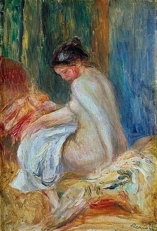 Pierre-Auguste Renoir, Akt. (Akt, Frauenakt,  Aktmalerei, nackt, Handtuch, Rückenakt, Impressionismus, klassische Moderne, Wunschgröße, Wohnzimmer, Malerei)