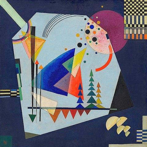 Wassily Kandinsky, Drei Klänge. 1926 (Klassische Moderne, Malerei, abstrakte Kunst, geometrische Formen, abstrakte Muster, Linien, Kreise, Dreiecke, Bögen, Wohnzimmer, Büro, Arztpraxis, Wunschgröße, bunt)