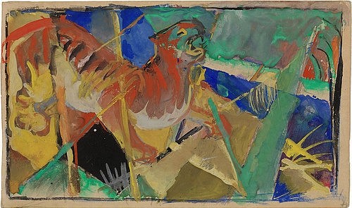 Franz Marc, Tiger im Dschungel. 1912-13 (Marc,Franz,1880-1916,New York,S. Guggenheim-Museum,Gouache,20. Jahrhundert,Tiere,Graphit auf Papier,Franz Marc,Blauer Reiter,Tiger,Wildtier,Dschungel,brüllen,Kubismus,kubistisch)