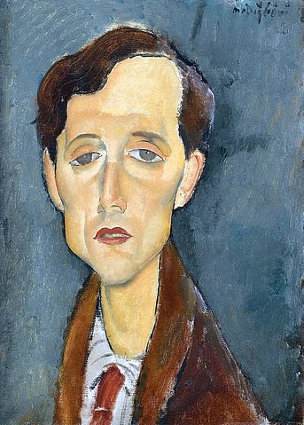 Amadeo Modigliani, Porträt von Franz Hellens (1881-1972). 1919 (Modigliani,Amadeo,1884-1920,Öl auf Leinwand,Privatbesitz,20. Jahrhundert,Portrait,Modigliani, Amedeo,Frans Hellens,Frans Haellens,Frederic van Ermengem,belgisch,Schriftsteller,Nobelpreis für Literatur,Melancholie,melancholisch,traurig,mann,Brustbild)