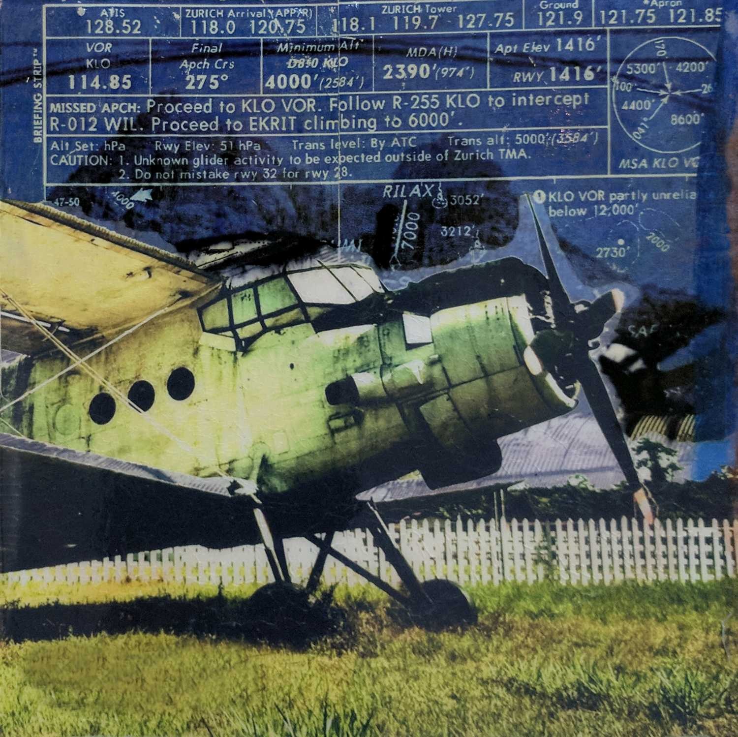 Peter Sander, Doppeldecker (Flugzeug, Propeller, Nostalgie,   Fotokunst, Popart,  modern, illustrativ, Wunschgröße, Treppenhaus, Wohnzimmer,)