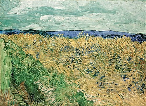 Vincent van Gogh, Weizenfeld mit Kornblumen, Auvers-sur-Oise. 1890 (Gogh,Vincent van,1853-1890,Öl auf Leinwand,19. Jahrhundert,Landschaft,Post-Impressionismus,Basel,Fondation Beyeler,Vincent van Gogh,Kornfeld,Getreide,Getreidefeld,Sommer,Kornblumen,Perspektive,Feld,Weizen)