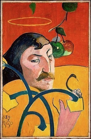 Paul Gauguin, Selbstporträt. (Washington,National Gallery,Gauguin,Paul,1848-1903,Öl auf Leinwand,19. Jahrhundert,Post-Impressionismus,porträt,maler,künstler,heiligenschein,schlange,äpfel,symbolik)