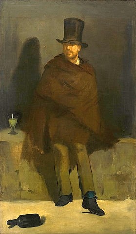 Édouard Manet, Der Absinthtrinker. 1859 (Boheme, Mann, Absinth, Trinker, Flasche, Alkohol, Alkoholismus,  Zylinder, Gesellschaft, Impressionismus, Wohnzimmer, Klassiker, Wunschgröße, bunt,)