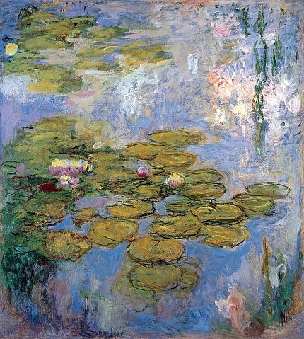 Claude Monet, Seerosen (Nymphéas). 1916-19 (Monet,Claude,1840-1926,Öl auf Leinwand,20. Jahrhundert,Impressionismus,französischer,Basel,Fondation Beyeler,Claude Monet,Seerose,Seerosen,Seerosenteich Teich Blumen Seerosenblätter Wasser Seerosenblatt)