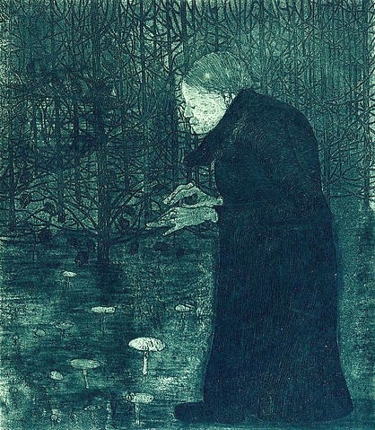 Paula Modersohn-Becker, Blinde Frau im Walde. Um 1900 (Hannover,Landesmuseum,Modersohn-Becker,Paula,1876-1907,Radierung,19. Jahrhundert,20. Jahrhundert,Paula Modersohn-Becker,alt Alte Frau Wald Pilze tasten,blind)