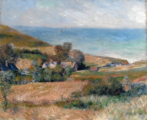 Pierre-Auguste Renoir, Die Küste nahe Wargemon in der Normandie. 1880. (Landschaft, Küste, Normandie, Atlantik, Ozean, Meer, Frankreich, Horizont, Impressionismus, klassische Moderne, Wunschgröße, Wohnzimmer, Malerei)
