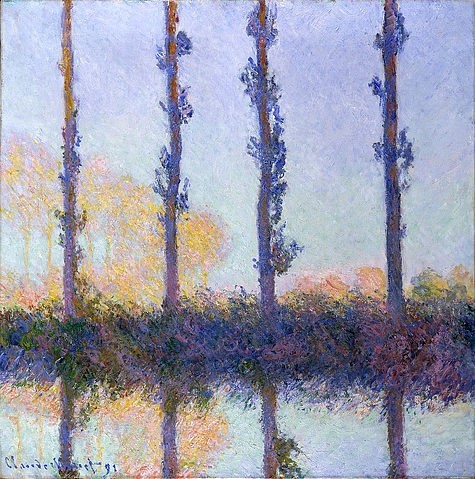 Claude Monet, Vier Bäume. 1891 (Monet,Claude,1840-1926,New York,Metropolitan Museum,Öl auf Leinwand,19. Jahrhundert,Impressionismus,Landschaft,französischer,© Copyright Artokoloro Quint Lox Limited,© Copyright Artokoloro Quint Lox Limited,Copyright Artokoloro,Claude Monet,Pappel,Pappeln)