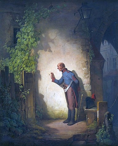 Carl Spitzweg, Der Fliegenfänger. 1848 (Spitzweg,Carl,1808-1885,Privatbesitz,Öl auf Leinwand,19. Jahrhundert,Biedermeier,Spitzweg, Carl,Fliege,fangen,Fliegenfänger,Zeitvertreib,Uniform,Posten,Wachposten)