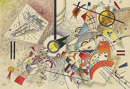 Wassily Kandinsky, Ohne Titel. 1923 (Klassische Moderne, Malerei, abstrakte Kunst, geometrische Formen, abstrakte Muster, Linien, Kreise, Dreiecke, Bögen, Wohnzimmer, Büro, Arztpraxis, Wunschgröße, bunt)