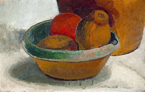 Paula Modersohn-Becker, Stillleben mit Zitronen und Apfelsinen. (Hannover,Landesmuseum,Modersohn-Becker,Paula,1876-1907,19. Jahrhundert,Stillleben,Obst,Paula Modersohn-Becker,Zitrone,Apfelsine,Schale,Obstschale,Obst,Früchte)