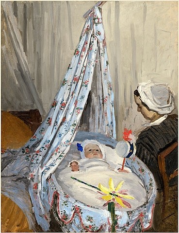 Claude Monet, Die Wiege - Camille mit dem Sohn des Künstlers Jean. 1867 (Monet,Claude,1840-1926,Washington,National Gallery,Öl auf Leinwand,19. Jahrhundert,Impressionismus,französischer,© Copyright Artokoloro Quint Lox Limited,© Copyright Artokoloro Quint Lox Limited,Copyright Artokoloro,Claude Monet,Wiege,Familie,Jean,Baby,Sä)