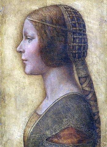Leonardo da Vinci, La Bella Principessa. Um 1496 (Portrait, Profil, junge Frau, Zopf, Frisur,  Prinzessin, Schönheit, Treppenhaus, Wohnzimmer, Wunschgröße, Renaissance, Malerei, Klassiker)