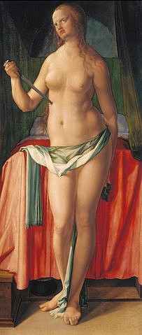 Albrecht Dürer, Selbstmord der Lucretia. 1518. (München,Alte Pinakothek,Dürer,Albrecht,1471-1528,Lindenholz,Antike,Tod,Lucretia,Dürer,Albrecht Dürer,Dolch,Selbstmord,Renaissance,Verzweiflung, Bayerische Staatsgemäldesammlungen)