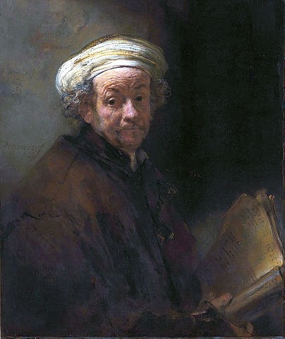 Rembrandt van Rijn, Selbstbildnis als Apostel Paulus. 1661 (Rembrandt van Rijn,1606-1669,Amsterdam,Rijksmuseum,Öl auf Leinwand,17. Jahrhundert,Portrait,Barock,niederländisch,Selbstportrait,Rembrandt van Rijn,biblische Figur,Paulus von Tarsus,Buch,Bibel,Schwert,Turban,Maler)