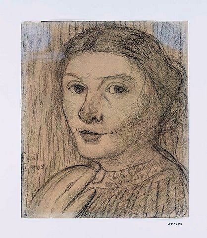 Paula Modersohn-Becker, Weiblicher Kopf, Selbstbildnis. 1905. (Modersohn-Becker,Paula,1876-1907,Kohle,20. Jahrhundert,Kunsthalle Bremen,Künstlerkolonie Worpswede,Kunsthalle Bremen - Der Kunstverein in Bremen. Kupferstichkabinett,frau,porträt,selbstporträt,zeichnung,künstlerin,malerin)