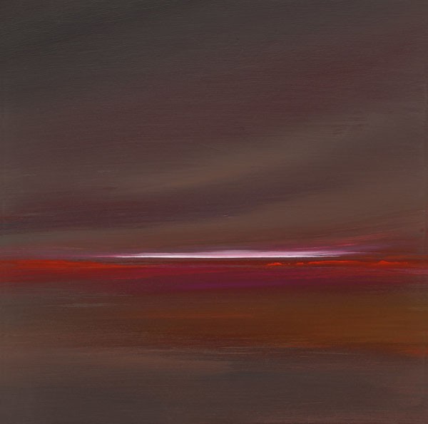 John Bate, LIGHT OF EVENING (Abstrakte Kunst, Landschaft, Ebene, Horizont, Weite, Abend, Stimmung, Wunschgröße, Treppenhaus, Wohnzimmer, Büro, modern, zeitgenössische Malerei, rot/braun)