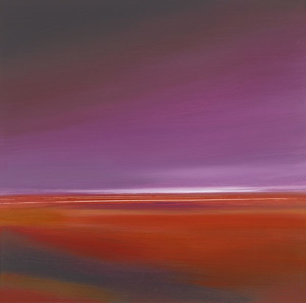 John Bate, LIGHT OF DAWN (Abstrakte Kunst, Landschaft, Ebene, Horizont, Weite,Morgen, Dämmerung, Stimmung, Wunschgröße, Treppenhaus, Wohnzimmer, Büro, modern, zeitgenössische Malerei, orange/lila)