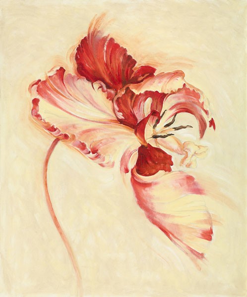 Elisabeth Verdonck, RED TULIP I (Malerei, Blumen, Blume, Tulpe, dynamisch, Floral, Wohnzimmer, Treppenhaus, Wunschgröße, weiß/ rosa)