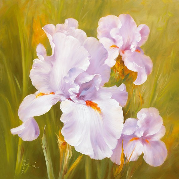 Fasani, SPRING FLAIR I (Malerei, Blumen, Lilien, Iris, Frühling,  Floral, Blüten, Blütenblätter, Schlafzimmer, Treppenhaus, Wunschgröße, bunt)