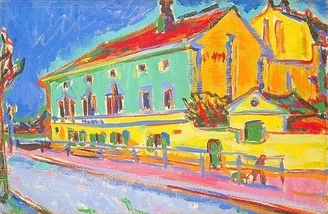 Ernst Ludwig Kirchner, Häuser in Dresden. 1909/10. (20. Jahrhundert,Öl auf Leinwand,Kirchner,Ernst Ludwig,1880-1938,Washington,National Gallery,© Copyright Artokoloro Quint Lox Limited,© Copyright Artokoloro Quint Lox Limited,Copyright Artokoloro,straße,häuser,farbenfroh,bunt,deutschland,sachsen,haus)