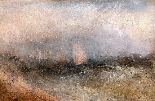 Joseph Mallord William Turner, Off the Nore. 1840-45. (Turner,Joseph Mallord William,1775-1851,19. Jahrhundert,Romantik,Öl auf Papier,auf Leinwand aufgezogen,englische,Y,Yale Center for British Art,themse,sandbank,england,schiff,seegang,segelboot,boot,abstraktion)