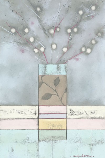 Marilyn Robertson, COLOUR PALETTE I (Malerei, Stillleben, Zweige, Blütenzweige, filigran, Vase, modern, dekorativ, Wunschgröße, Schlafzimmer, Treppenhaus, Wohnzimmer, blass/pastell)
