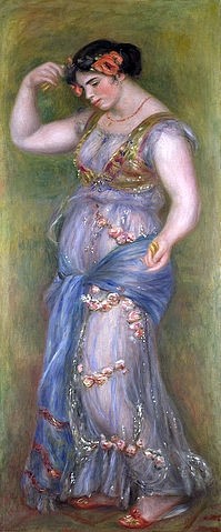 Pierre-Auguste Renoir, Tanzendes Mädchen mit Kastagnetten. 1909 (junge Frau, Mädchen, Tanz,  Tänzerin, südländisch, Folklore, Impressionismus, klassische Moderne, Wunschgröße, Wohnzimmer, Malerei)