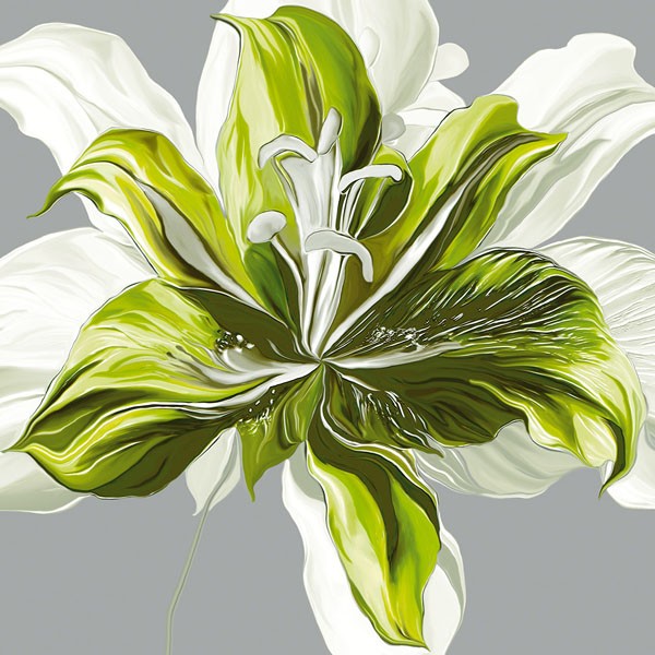 Sally Scaffardi, SPRING GREENS I (Blumen, Floral, Blüten, Frühling, Wohnzimmer, Treppenhaus, Malerei, grün, Wunschgröße, bunt)