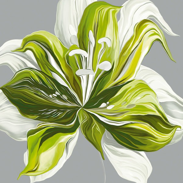 Sally Scaffardi, SPRING GREENS II (Blumen, Floral, Blüten, Frühling, Wohnzimmer, Treppenhaus, Malerei, grün, Wunschgröße, bunt)