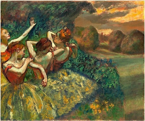 Edgar Degas, Vier Tänzerinnen. Ca. 1899. (Degas,Edgar,1834-1917,Washington,National Gallery,Öl auf Leinwand,19. Jahrhundert,Impressionismus,französischer,© Copyright Artokoloro Quint Lox Limited,© Copyright Artokoloro Quint Lox Limited,Copyright Artokoloro,ballett,ballerinas,tanz,tutu,junge fraue)