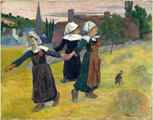 Paul Gauguin, Tanzende bretonische Mädchen, Pont-Aven. 1888. (Washington,National Gallery,Gauguin,Paul,1848-1903,Öl auf Leinwand,19. Jahrhundert,Post-Impressionismus,© Copyright Artokoloro Quint Lox Limited,© Copyright Artokoloro Quint Lox Limited,Copyright Artokoloro,mädchen,wiese,frankreich,bretagne,ländlich,dorf,)