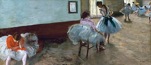 Edgar Degas, Der Tanzunterricht. Um 1879 (Öl auf Leinwand,Impressionismus,französischer,19. Jahrhundert,Degas,Edgar,1834-1917,Washington,DC,Edgar Degas Tanzstunde Ballett Balletttänzerinnen, Ballerina, Ballerinas Tutu proben Ballettsaal,Klasse Tänzerinnen)