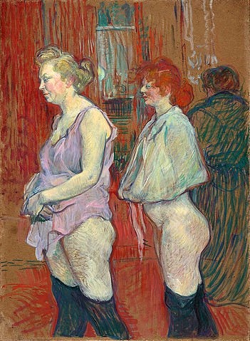 Henri de Toulouse-Lautrec, Rue des Moulins. 1894 (Washington,National Gallery,Toulouse-Lautrec,Henri de,1864-1901,19. Jahrhundert,Öl auf Karton,Washington,DC,auf Holz,Henri de Toulouse-Lautrec,Frau,Frauen,Bordell,Moulin Rouge,Paris Prostitution,Prostituierte,Sexualität,Halbakt,Erotik,Nachtleben jahrhunde)