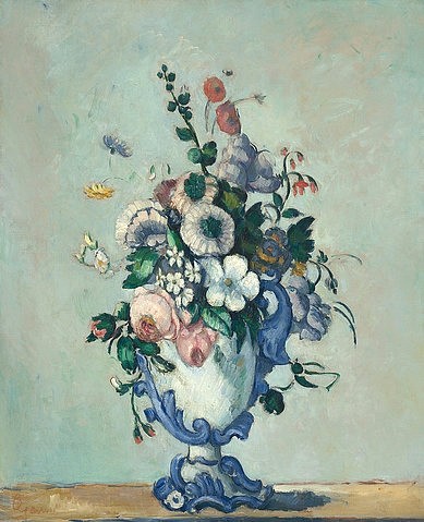 Paul Cézanne, Blumen in einer Rokoko-Vase. Um 1876 (Stillleben, Blumen, Blüten,  Blumenstrauß, Vase, Menschen, Klassiker, Impressionismus, Wunschgröße, Wohnzimmer)