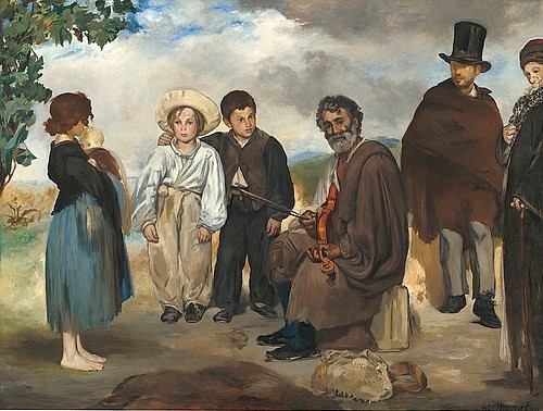 Édouard Manet, Der alte Musikant. 1862 (Menschen, Gesellschaft, Gruppe, Musikant, Geige, Violine, fahrendes Volk, Kinder, Impressionismus, Wohnzimmer, Esszimmer, Klassiker, Wunschgröße, bunt)