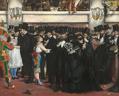 Édouard Manet, Maskenball in der Oper. 1873 (Gesellshaft, Menschen, Abendgarderobe, Zylinder, Ball, Feier, Kostüme, Impressionismus, Wohnzimmer, Klassiker, Wunschgröße, bunt,)