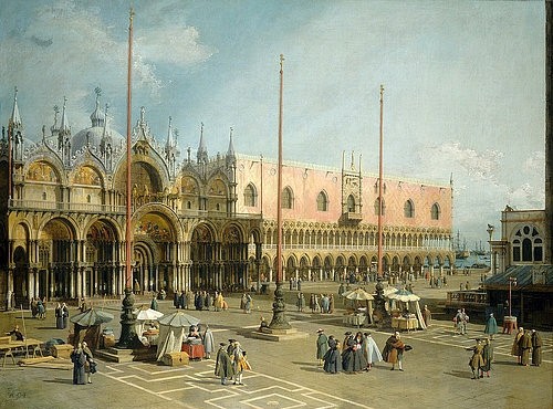 Canaletto (Giovanni Antonio Canal), Der Markusplatz, Venedig. 1742/44 (Canaletto (Giovanni Antonio Canal),1697-1768,Washington,National Gallery,Öl auf Leinwand,18. Jahrhundert,Stadtansicht,Italien,Washington,DC,Canaletto,Venedig,Italien,markusdom,Piazza San Marco,Markuskirche,Platz,Markusplatz,Dogenpalast,Staffagefiguren)