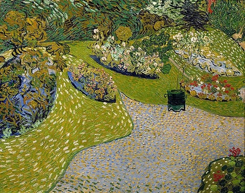 Vincent van Gogh, Garten in Auvers. 1890 (Gogh,Vincent van,1853-1890,Öl auf Leinwand,Privatbesitz,19. Jahrhundert,Post-Impressionismus,Gogh, Vincent, van,Beet,Blumen,Garten,Blumenbeet,Park)