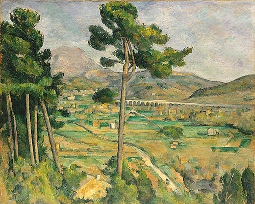 Paul Cézanne, Mont Sainte-Victoire und das Viadukt des Arc Flusstals. 1882?85 (Landschaft, Fluss, Flusstal, Arc, Viadukt, Klassiker, Post-Impressionismus, Wunschgröße, Wohnzimmer)